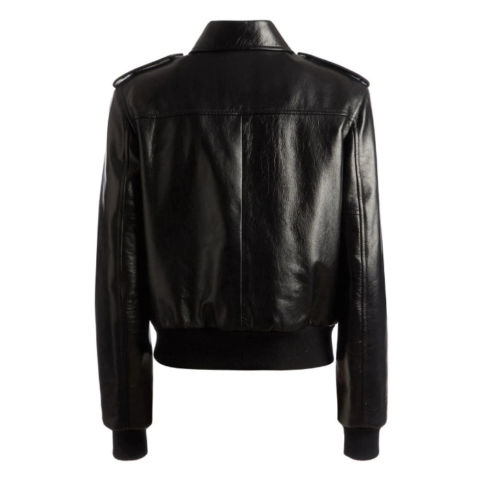 Vespera Cargo-Pockets Leather Bomber Jacket