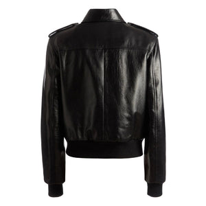 Vespera Cargo-Pockets Leather Bomber Jacket