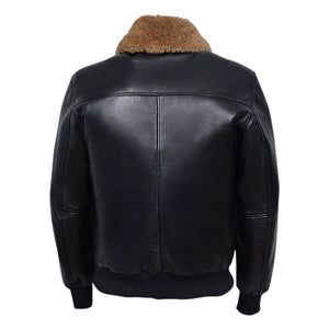 Norveil Shearling Tan Fur Collar Leather Bomber Jacket