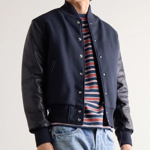 Norwood Navy Wool & Leather Varsity Jacket
