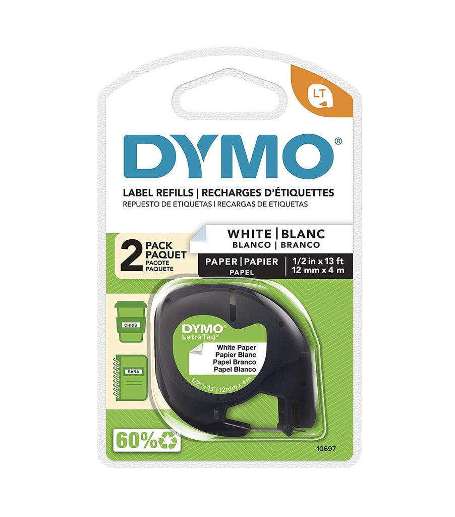 10697 - Dymo Dymo Letratag Paper Label 2 Pack White W Black Printing, 1/2 X 13- Must Ordered