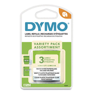 12331 - Dymo Letra Tag 3 Pak Tape, 1/2 X 13, 1 White Paper Tape, 1 White Plastic, 1 Clear Pla