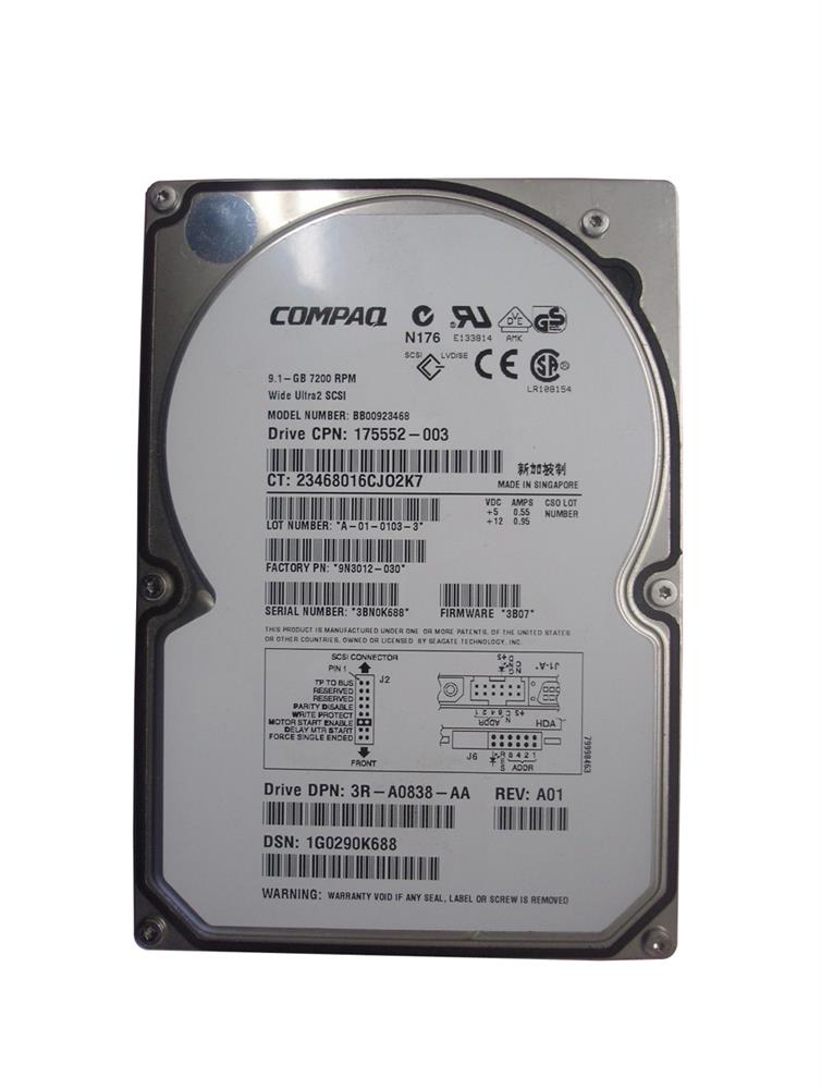 175552-003 - HP 9.1GB 7200RPM Ultra-2 Wide SCSI LVD 68-Pin 3.5-inch Hard Drive