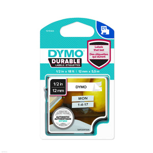 1978364 - Dymo Dymo D1 Durable Label Black Print On White 1/2W X 18L