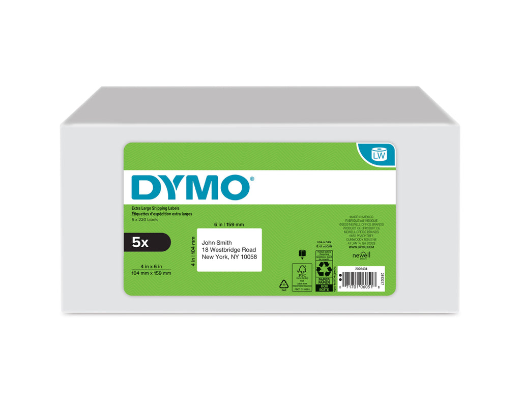 2026404 - Dymo 5 Pk 4Xl Shipping Labels 4Inx6In 220/Rol (1744907)