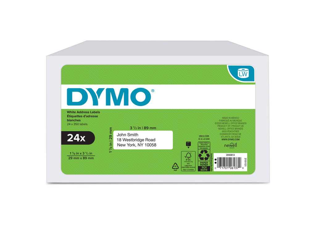 2050813 - Dymo Dy Lw 1-1/8In X 3-1/2In Wht Adr 350Ct 24Pk (30252)