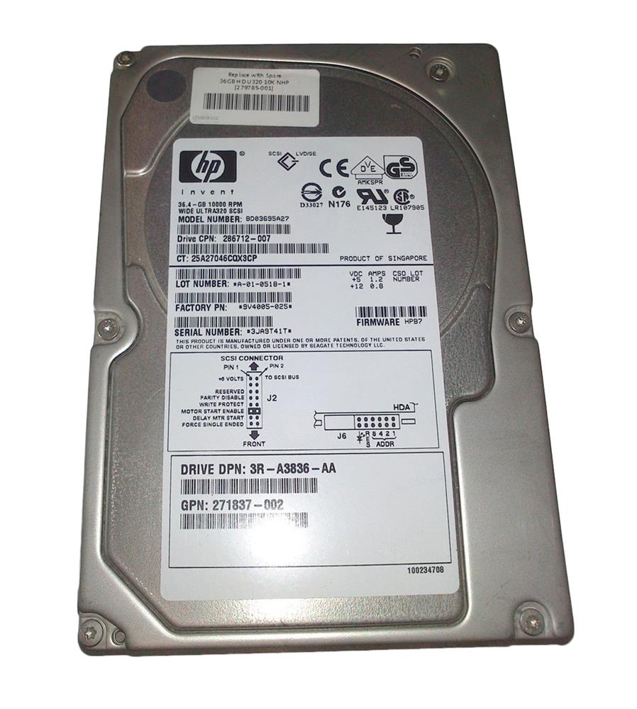286712-007 - HP 36.4GB 10000RPM Ultra320 SCSI 3.5-inch Hard Drive (Clean pulls)