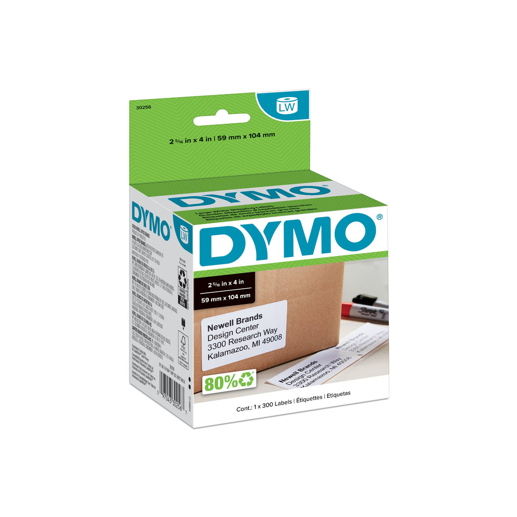 30256 - Dymo Shipping Labels -300 Labels/Roll, 1 Roll/Box. Size: 2-5/16In X 4In