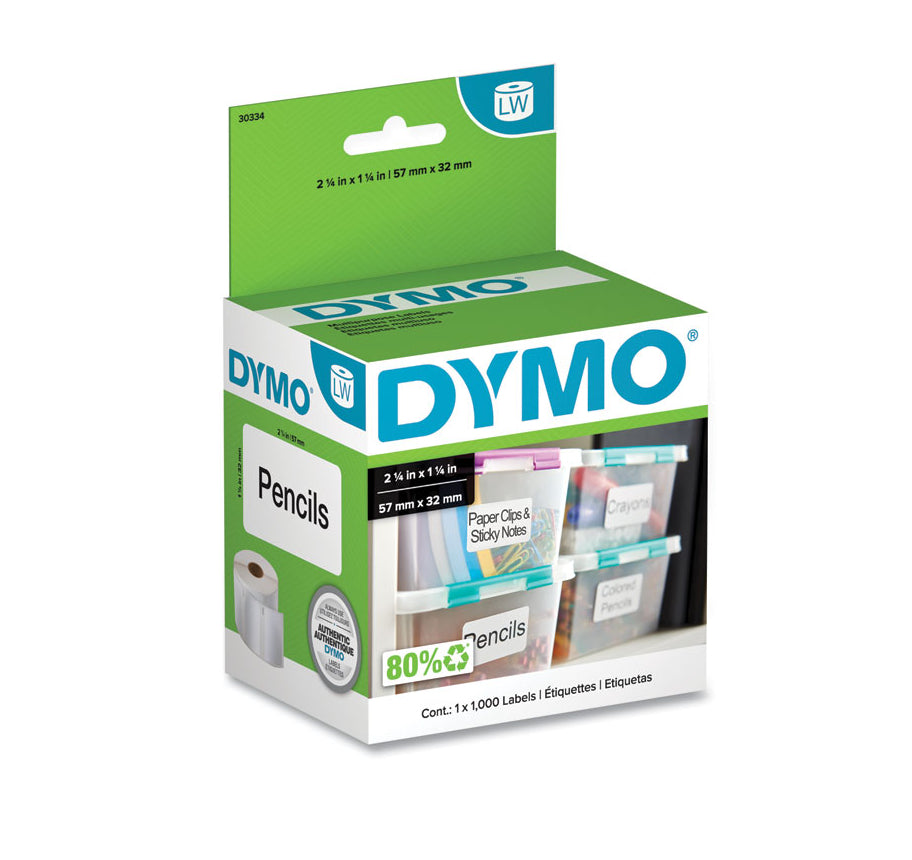 30334 - Dymo White 2-1/4In X 1-1/4In Labels. Size: 2-1/4In X 1-1/4In, 1000 Labels/Roll, 1 Rol