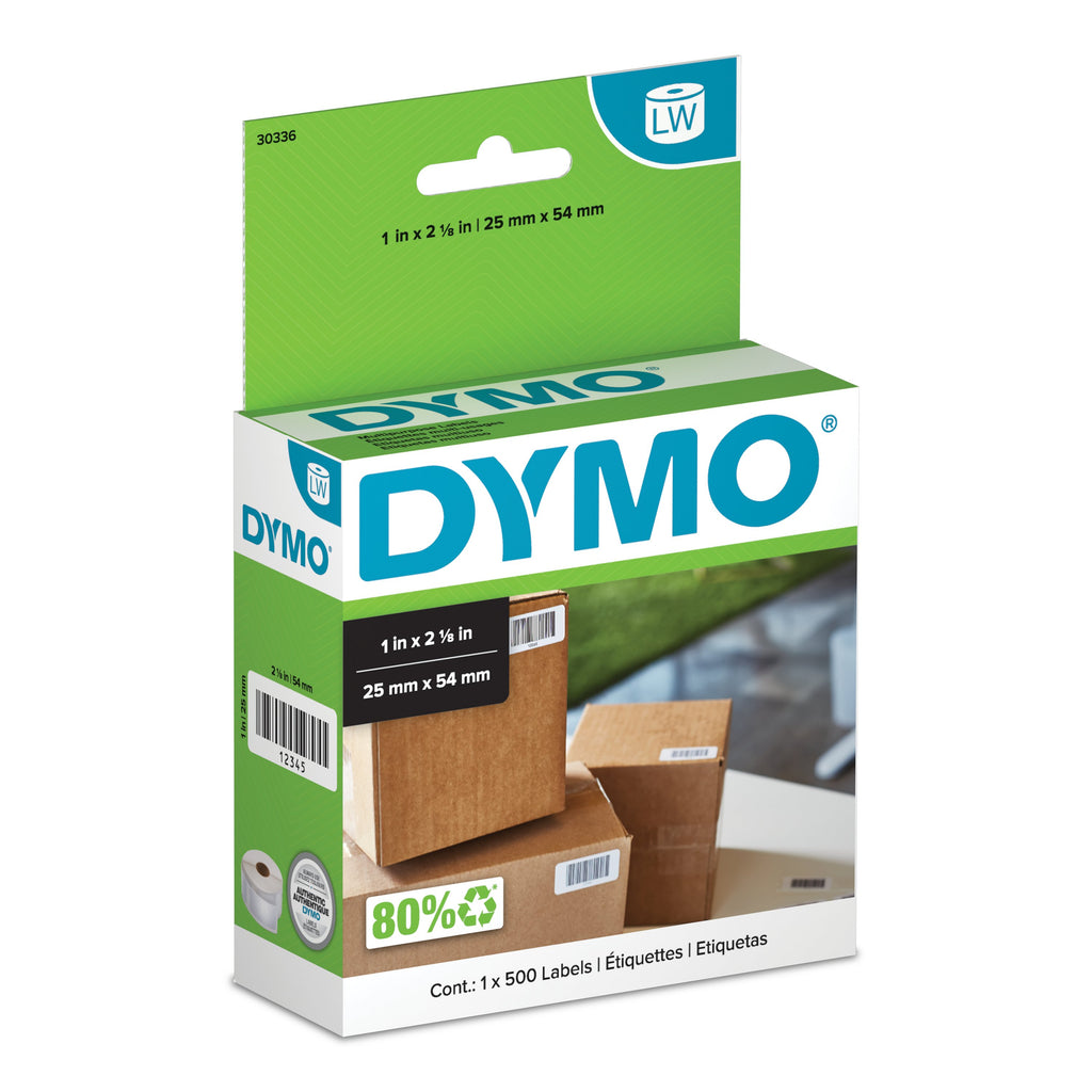 30336 - Dymo 1In X 2-1/8In Labels. 500 Labels/Roll, 1 Roll/Box