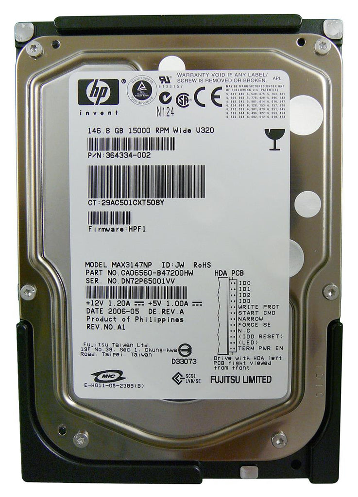 364334-002 - HP 146GB 15000RPM Ultra-320 SCSI 68-Pin LVD 3.5-inch Hard Disk Drive
