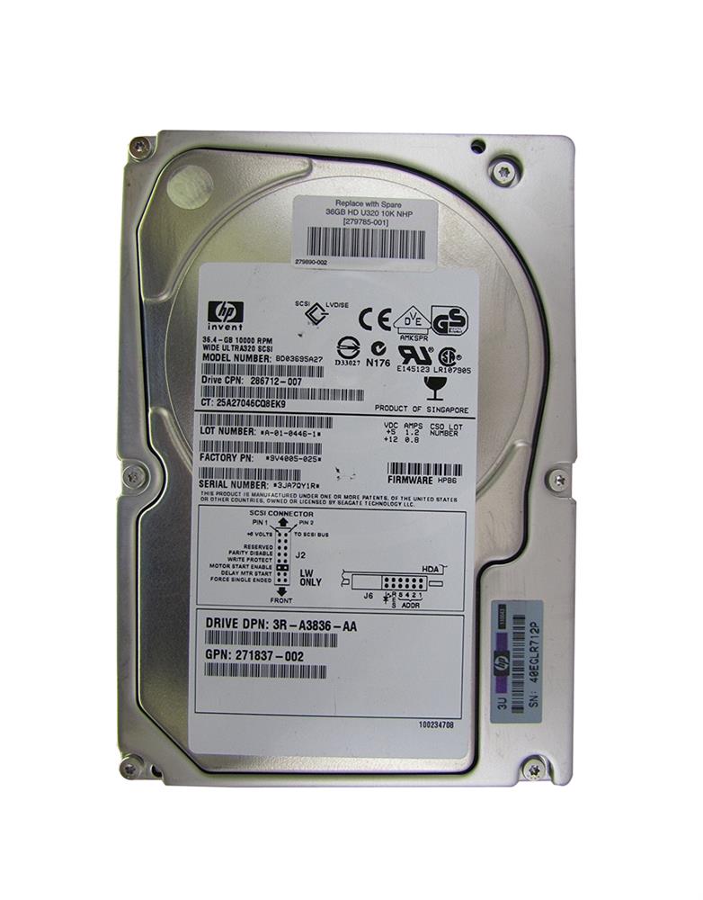 3R-A3836-AA - HP 36.4GB 10000RPM Ultra320 SCSI 3.5-inch Hard Drive (Clean pulls)