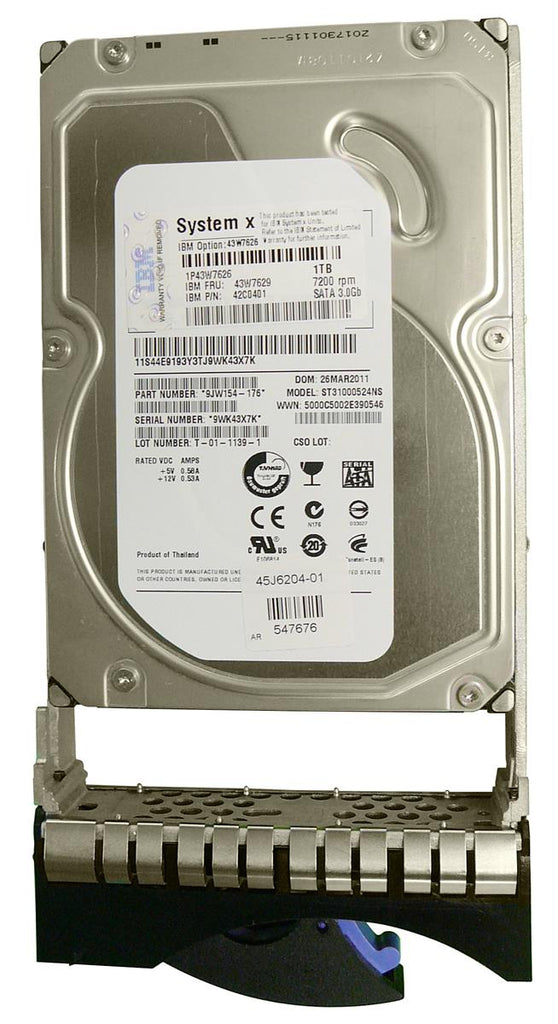 43W7629 - IBM 1TB SATA 3Gb/s Hot Swap 7200RPM 3.5-inch Internal Hard Drive with Tray for System X