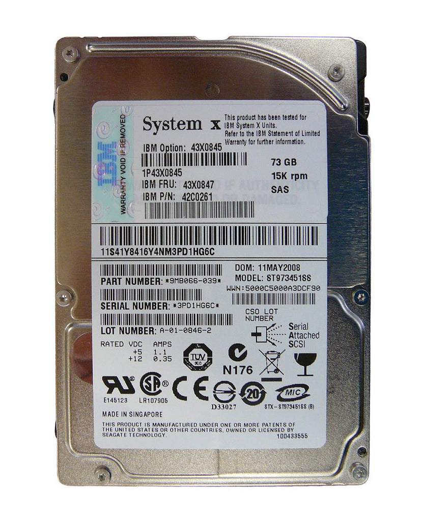 43X0847 - IBM 73GB SAS 3Gb/s 15000RPM 2.5-inch Internal Hard Drive