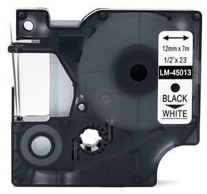 45013 - Dymo Black Print/ White Tape, 1/2 X 23