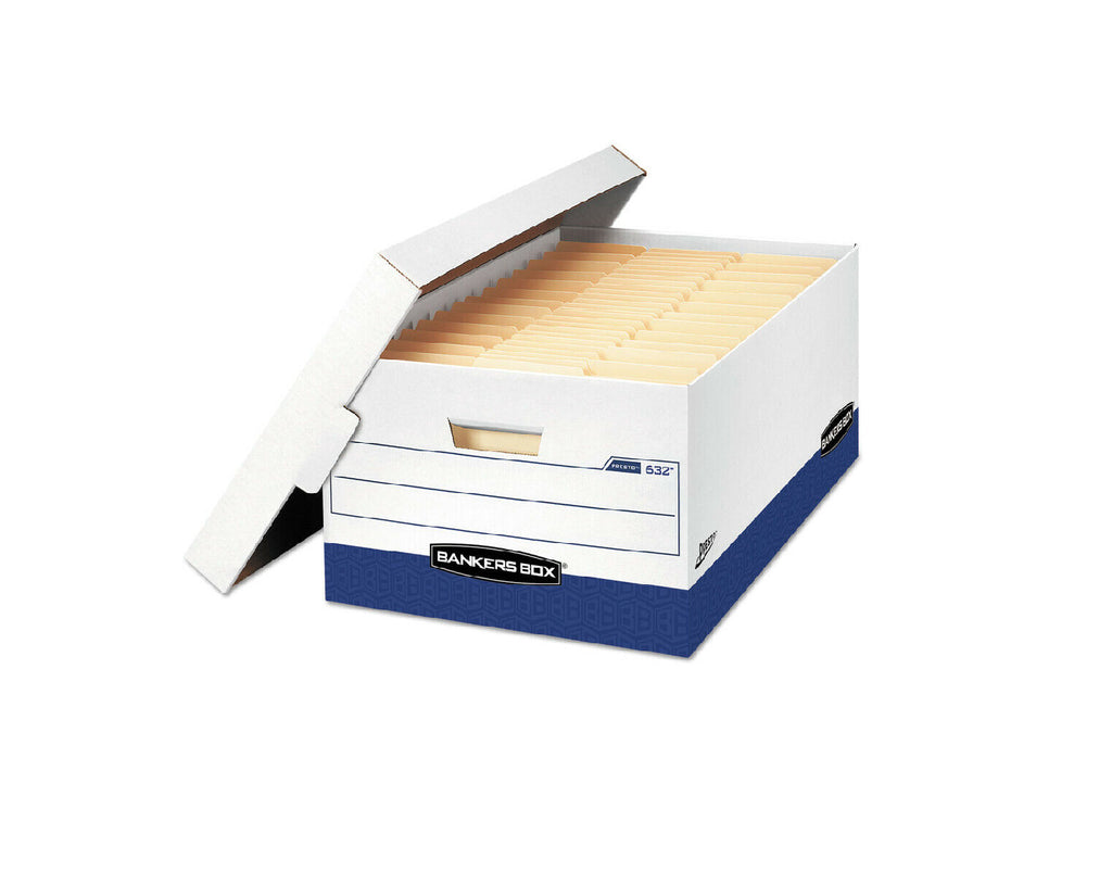 63201 - Fellowes Bankers Box Presto Heavy-Duty Instant Assembly File Storage Boxes, Lift-Off Lid,