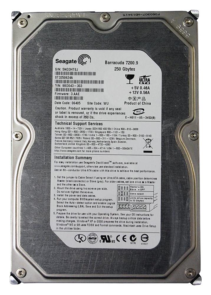 9BD043-303 - Seagate Barracuda 7200.9 250GB 7200RPM 16MB Cache ATA/100 3.5-inch Hard Disk Drive