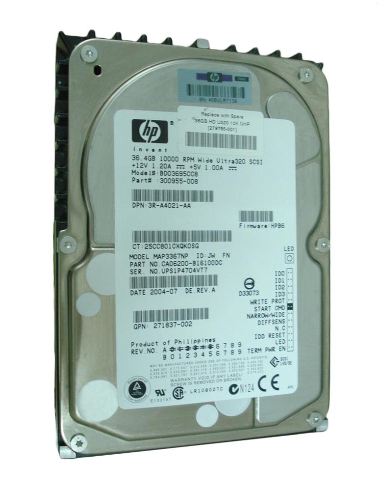 BD03695CC8 - HP 36.4GB 10000RPM Ultra320 SCSI 3.5-inch Hard Drive (Clean pulls)