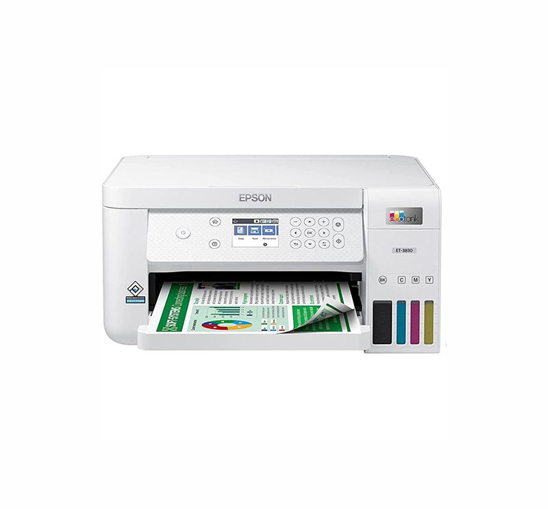 C11CJ62201 - Epson EcoTank ET-3830 5760 x 1440 dpi 8 ppm USB, Ethernet, Wi-Fi Automatic Duplex Printing 2.4-inch LCD Display Desktop Cartridge-Free SuperTank Color InkJet All-in-One Printer