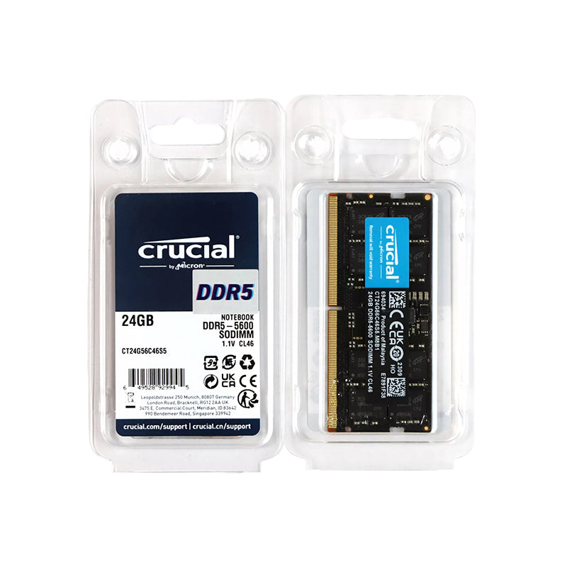 CT24G56C46S5 - Crucial 24GB 5600MHz DDR5 PC5-44800 Non-ECC CL46 262-Pin SoDimm 1.1V Memory Module