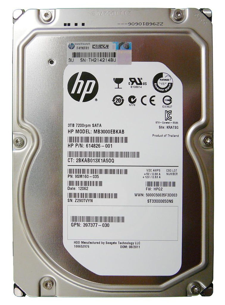 MB3000EBKAB - HPE 3TB SATA 6Gb/s Hot Swap Midline 7200RPM 64MB Cache (512e) 3.5-inch Internal Hard Drive with MSA