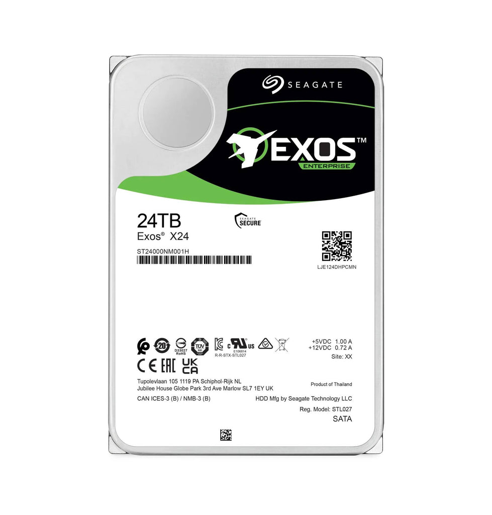 ST24000NM001H - Seagate Exos X24 24TB SATA 6Gb/s 7200RPM 512MB Cache (SED / 4Kn) 3.5-inch Internal Hard Drive