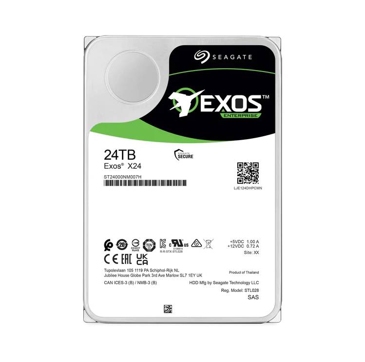 ST24000NM007H - Seagate Exos X24 24TB SAS 12Gb/s 7200RPM 512MB Cache (ISE / 512n) 3.5-inch Internal Hard Drive
