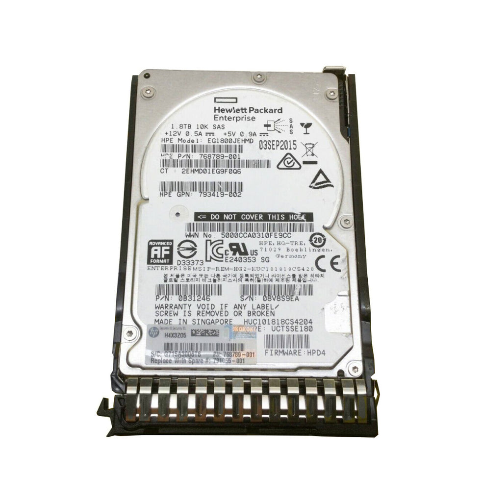 765879-001 - HPE 1.8TB SAS 12Gb/s Hot Swap 10000RPM (512e) 2.5-inch Internal Hard Drive with Smart Carrier for ProLiant G8 and G9