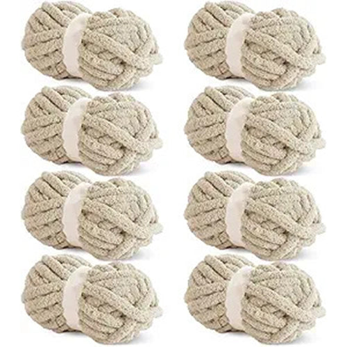 HOMBYS Khaki Chunky Chenille Yarn for Crocheting, Bulky Thick Fluffy Yarn for Knitting,Super Bulky Chunky Yarn for Hand Knitting Blanket, Soft Plush Yarn, 8 Jumbo Pack (27 yds,8 oz Each Skein)