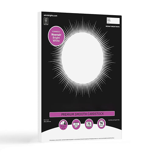 Astrobrights/Neenah Bright White Cardstock, 8.5" x 11", 65 lb/176 gsm, White, 75 Sheets (90905-02) - Packaging May Vary