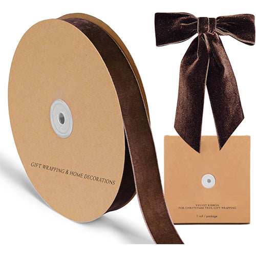 Brown Velvet Ribbon 1'' 25 Yards for Christmas Tree, Gift Wrapping, Flower Bouquet, Wreath Decorations, Bow Making