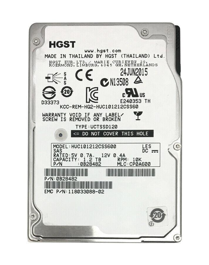 0B28482 - HGST Ultrastar C10K1200 1.2TB SAS 6Gb/s 10000RPM 64MB Cache 2.5-inch Internal Hard Drive