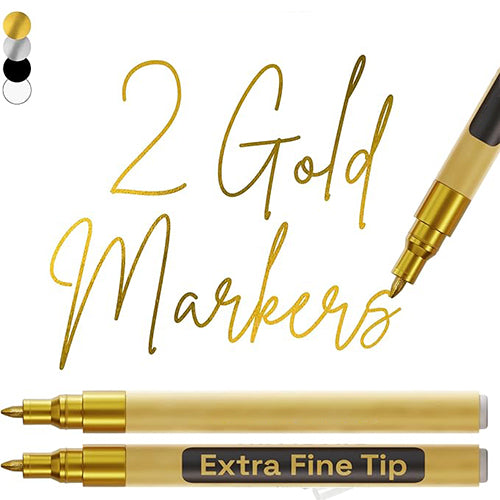 ARTISTRO 2 Gold Acrylic Paint Markers - 0.7mm Extra Fine-Tip Metallic Paint Pens - Perfect for Crafting, Art Projects, & More