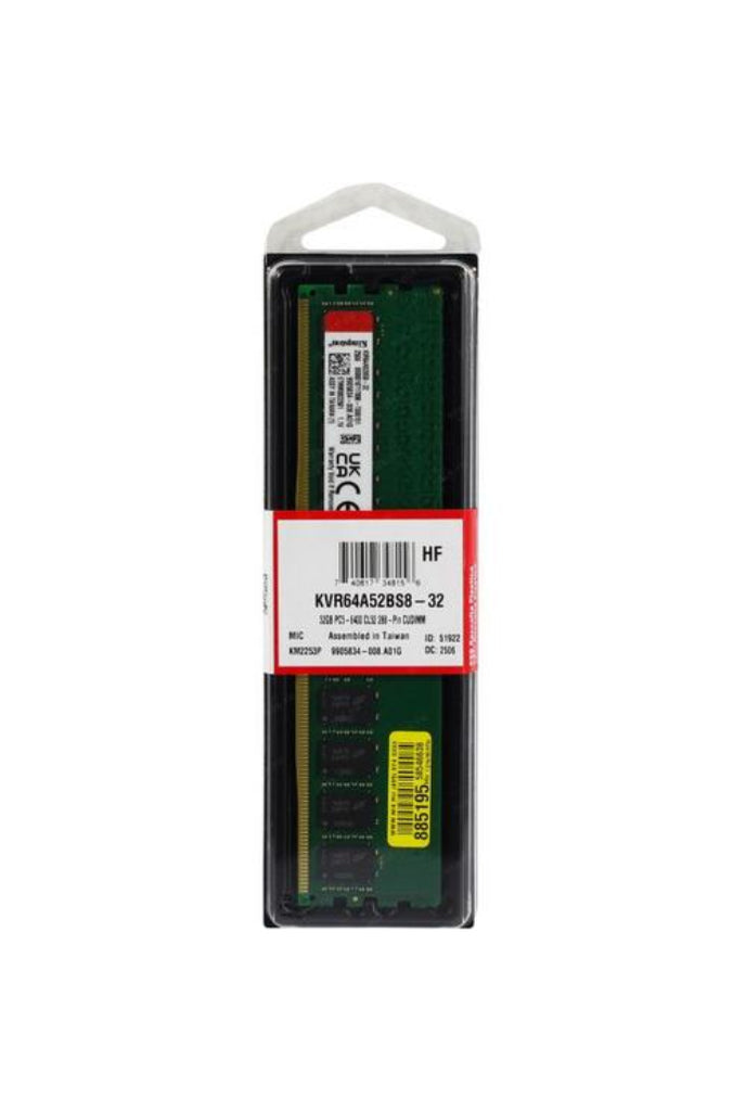 KVR64A52BS8-32 - Kingston 32GB 6400MHz DDR5 PC5-51200 Non-ECC CL52 288-Pin DIMM 1.1V Single Rank x8 Memory Module