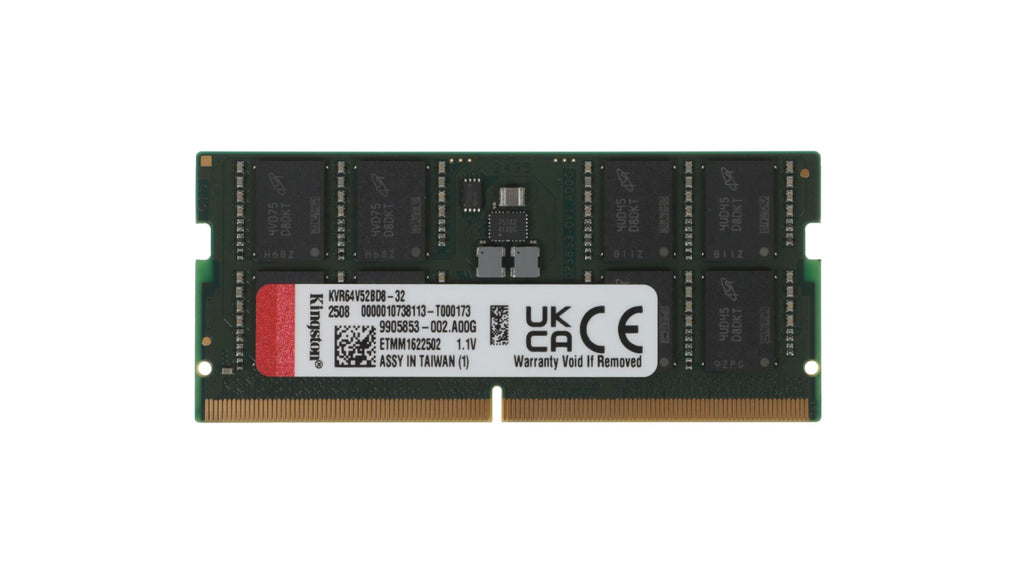 KVR64V52BD8-32 - Kingston 32GB 6400MHz DDR5 PC5-51200 Non-ECC CL52 262-Pin SoDimm 1.1V Dual Rank x8 Memory Module