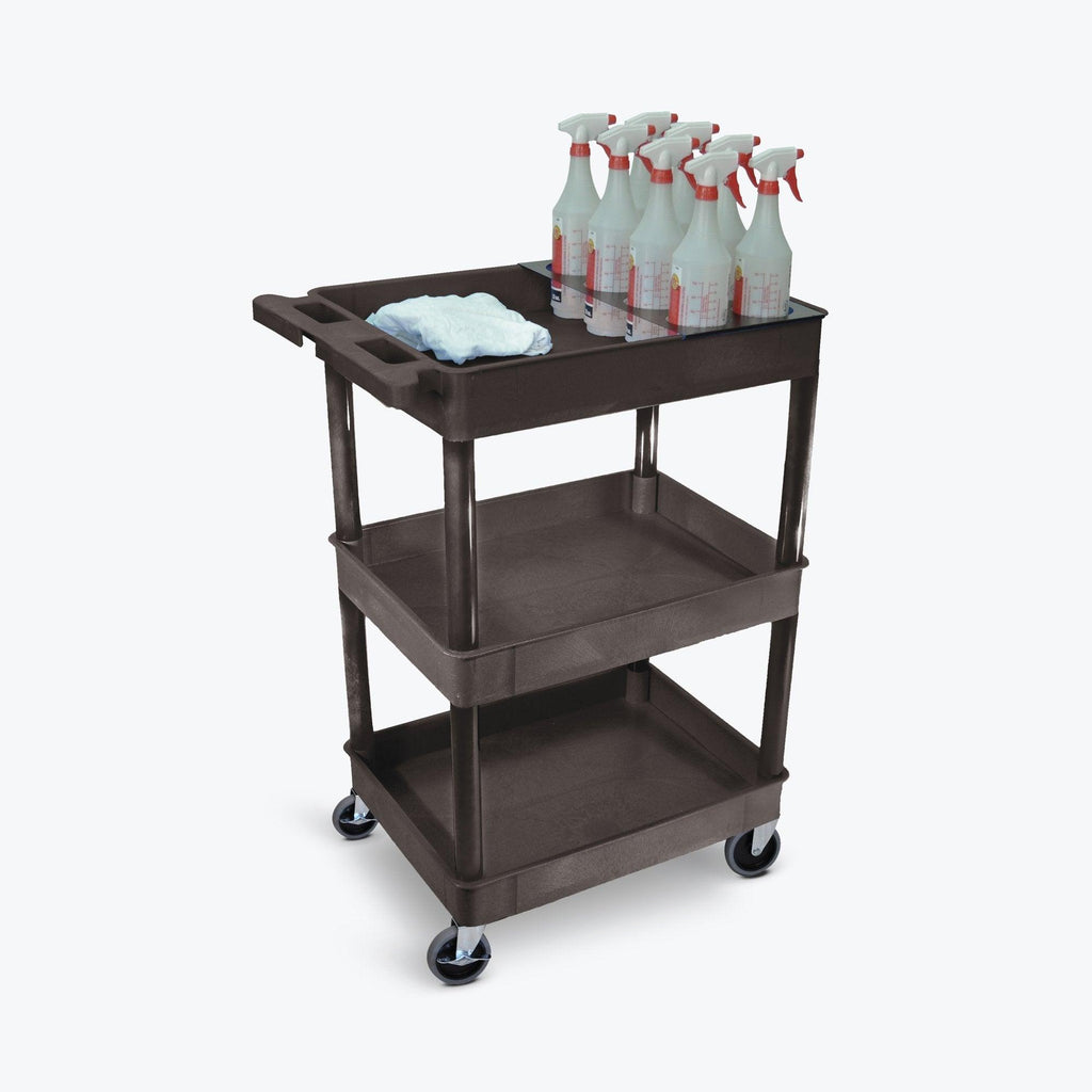 LUXOR Heavy-Duty 3-Shelf Utility Cart with Bottle Holder – 300 lb Capacity