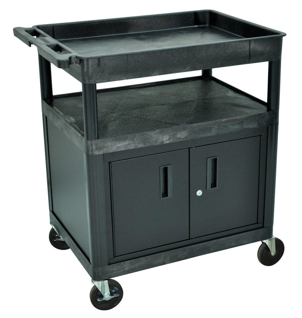 LUXOR TC 3-Shelf Heavy-Duty Utility Cart – 32"x24" – Flat & Tub Shelf Combo