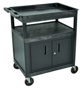 LUXOR TC 3-Shelf Heavy-Duty Utility Cart – 32"x24" – Flat & Tub Shelf Combo