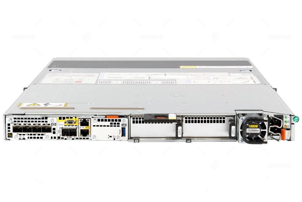 Back view of a network switch on a white background