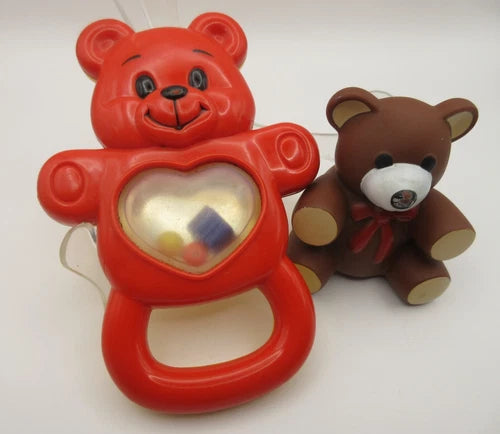 RARE Lot of 2 Vtg TEDDY BEAR A-Plus Productions 1970 Red Raffle + Rubber 1985