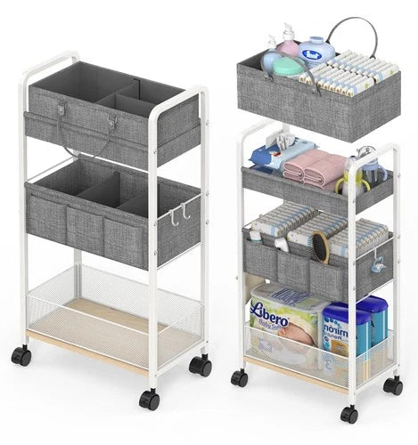2In1 Baby Diaper Caddy & 3-Tier Rolling Diaper Cart, Diaper Caddy Organizer C...