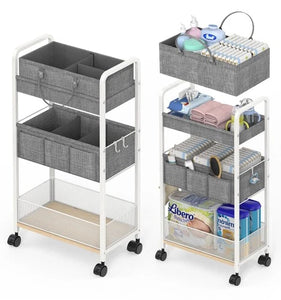 2In1 Baby Diaper Caddy & 3-Tier Rolling Diaper Cart, Diaper Caddy Organizer C...