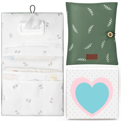 Diaper bag organizer with green top section and white base, featuring 'phoebus baby' branding.