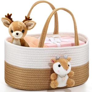 Cute Deer Diaper Caddy Organizer Cotton Rope Woodland Nursery Storage Bin Bas...