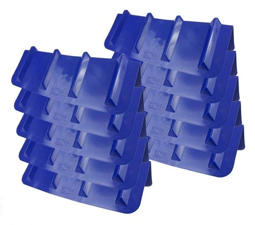Stack of blue plastic wedges with a free shipping badge on a white background
