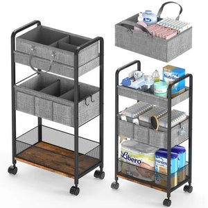 2In1 Baby Diaper Caddy & 3-Tier Rolling Diaper Cart, Diaper Caddy Organizer C...
