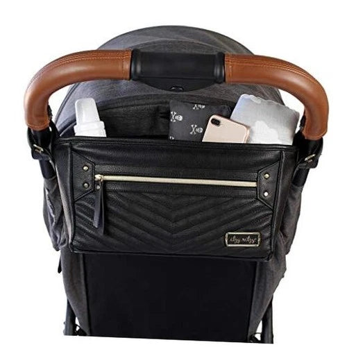Adjustable Stroller Caddy / Organizer - Stroller Black with Gold Hardware