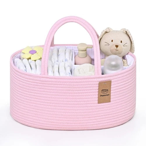 Best Baby Diaper Caddy Organizer Cotton Rope Basket, Basket for Changing Table
