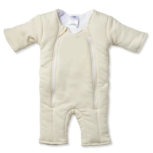 Baby onesie with a zipper on a white background