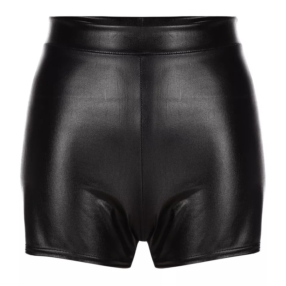 Women Wet Look Faux Leather Booty Shorts High Waist Hot Pants Metallic Clubwear